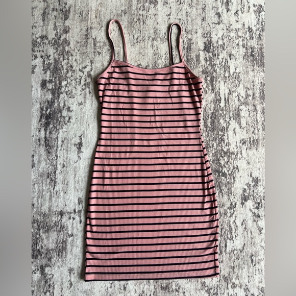 NWOT Pink and Black Striped Tank Top Body-con Mini Dress size Small - Picture 1 of 6